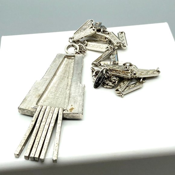 Vintage Whiting and Davis Bar Link Necklace with Southwestern Feel Geometric - Picture 6 of 6